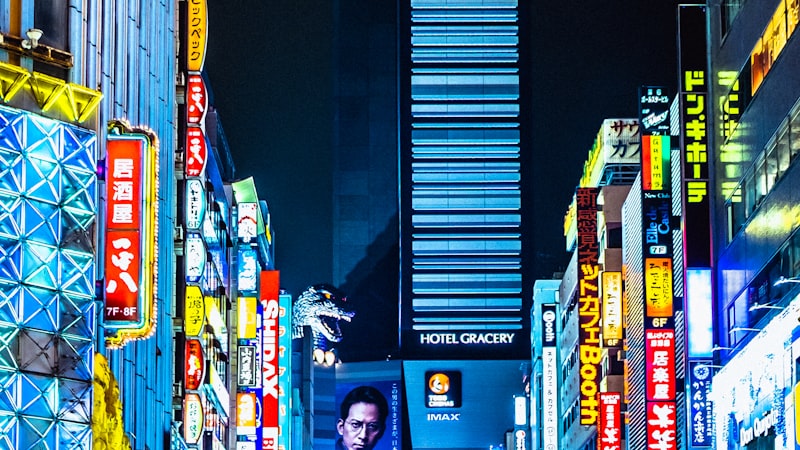 新宿歌舞伎町のネオン街とホテルグレイスリーの夜景